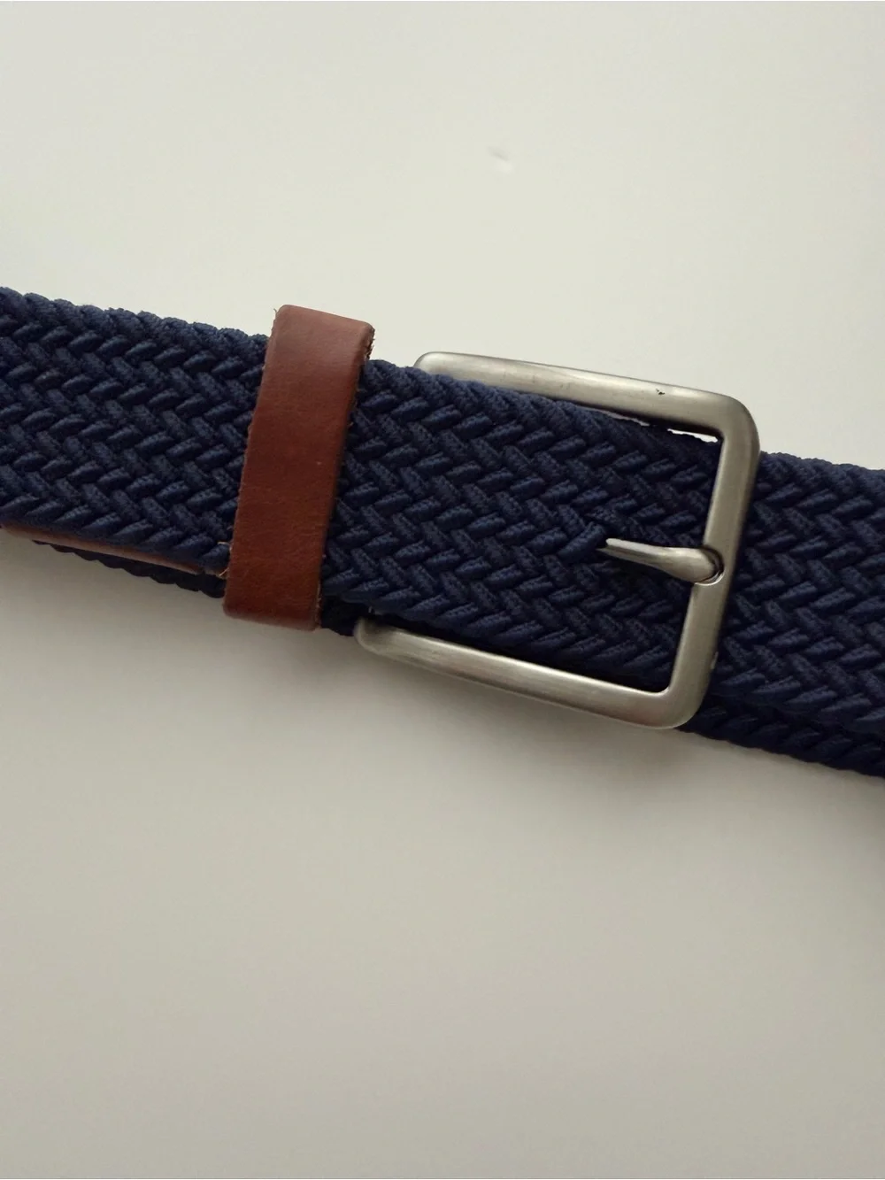 Tommy Bahama Men's Navy Woven Belt with Brown Leather Accent